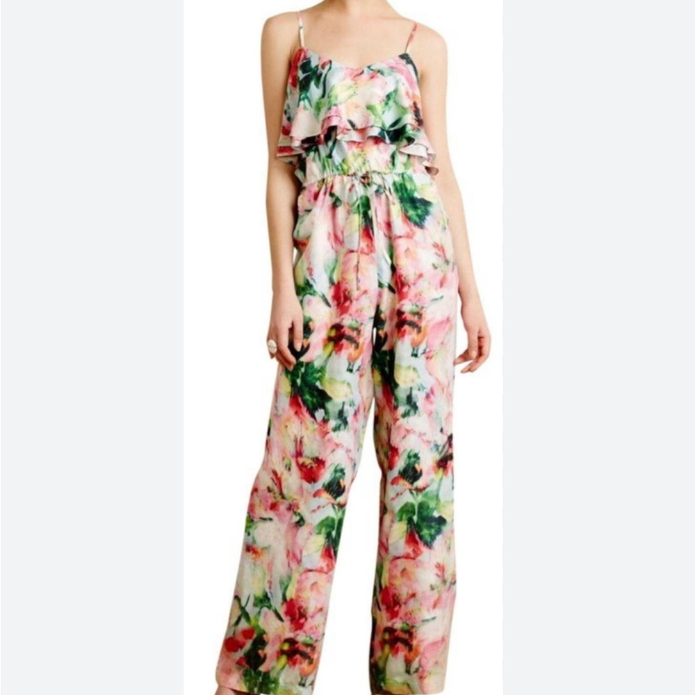 Anthropologie Silk Floral Fleur Wood Jumpsuit